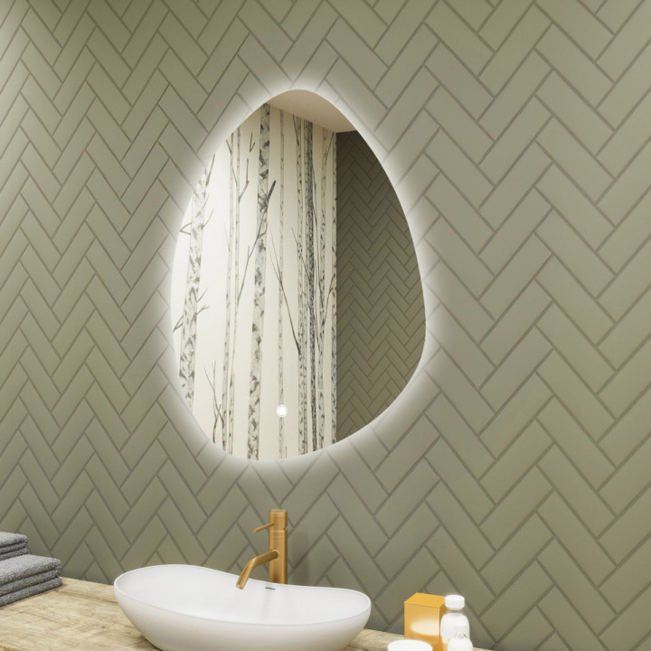 Specchio irregolare con illuminazione, 64x94 cm, bicolore, interruttore tattile