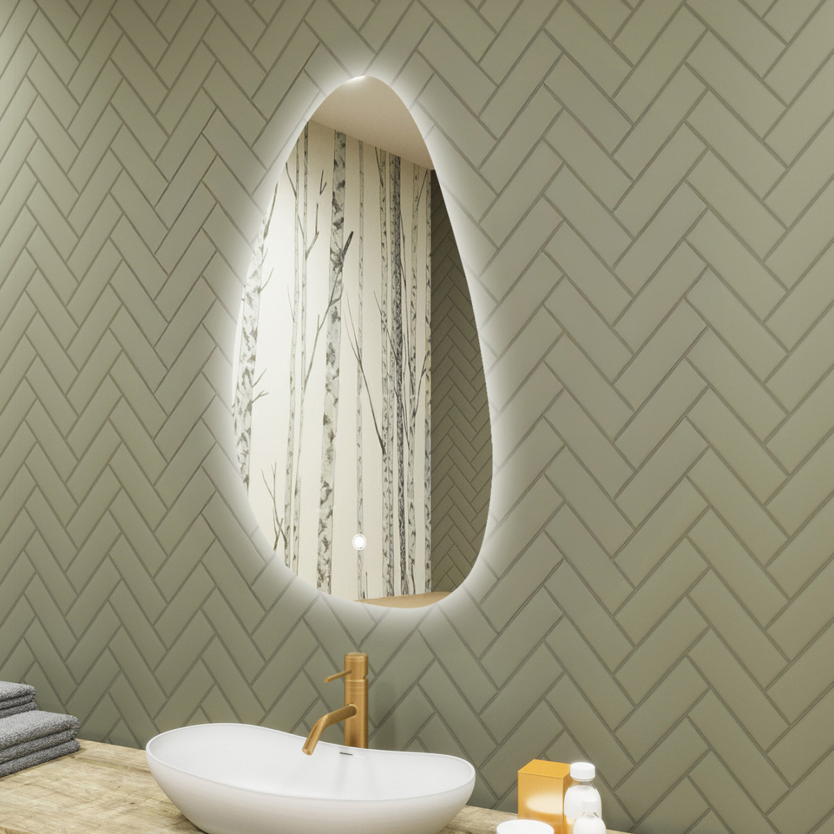 Specchio irregolare con illuminazione, 64x104 cm, bicolore, interruttore tattile