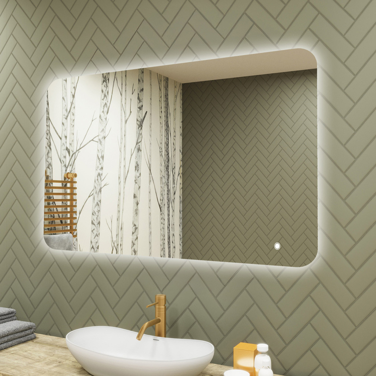 Specchio da bagno arrotondato con illuminazione a LED, 100x70 cm, bicolore, interruttore tattile