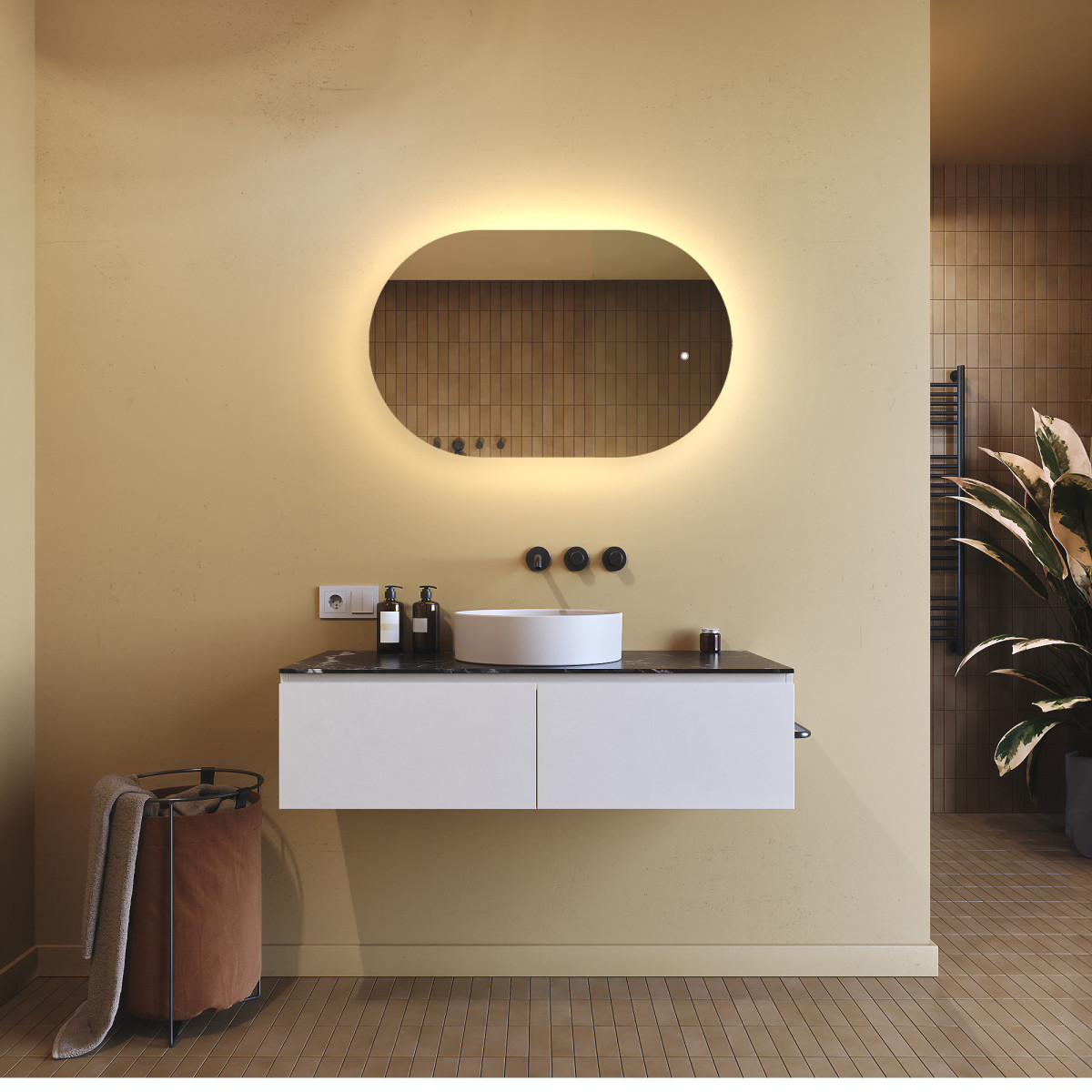 Specchio da bagno illuminato, 80x50 cm, bicolore, interruttore a sfioramento