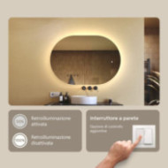Specchio da bagno illuminato, 100x70 cm, bicolore, interruttore tattile