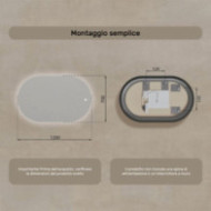 Specchio da bagno illuminato, 120x70 cm, bicolore, interruttore a sfioramento