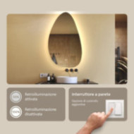 Specchio irregolare con illuminazione, 64x104 cm, bicolore, interruttore a sfioramento, tappetino riscaldante