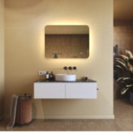 Specchio da bagno arrotondato con illuminazione a LED, 80x60 cm, bicolore, comando tattile, tappetino riscaldante