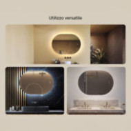 Specchio da bagno illuminato, 100x70 cm, bicolore, interruttore tattile, tappeto riscaldante