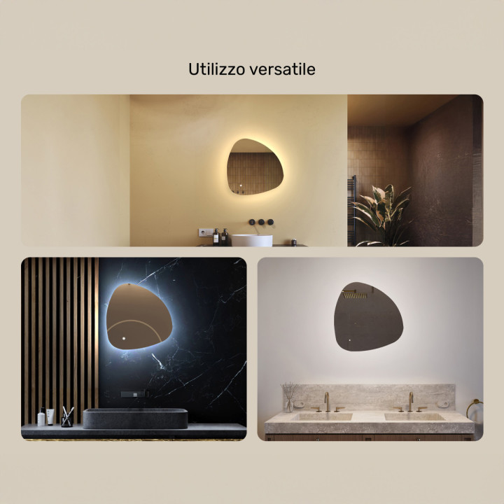 Specchio irregolare con illuminazione, 54x54 cm, bicolore, interruttore tattile