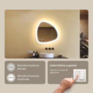 Specchio irregolare con illuminazione, 64x64 cm, bicolore, interruttore sensibile, tappeto riscaldante