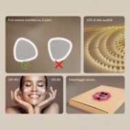 Specchio irregolare con illuminazione, 64x64 cm, bicolore, interruttore sensibile, tappeto riscaldante