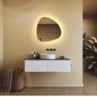 Specchio irregolare con illuminazione, 64x64 cm, bicolore, interruttore tattile, tappetino riscaldante