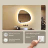 Specchio irregolare con illuminazione, 74x74 cm, bicolore, interruttore tattile