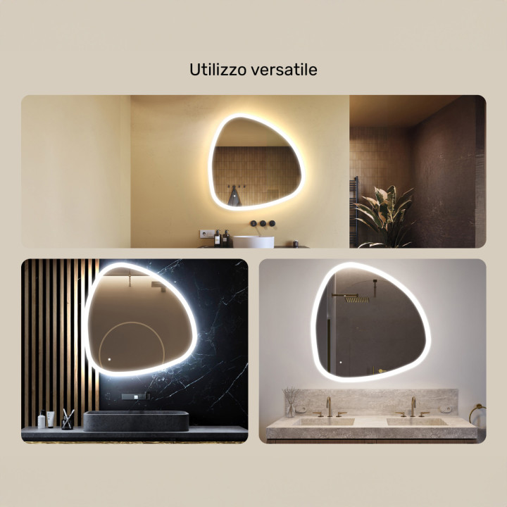 Specchio da bagno con illuminazione, 94x94 cm, bicolore, interruttore tattile