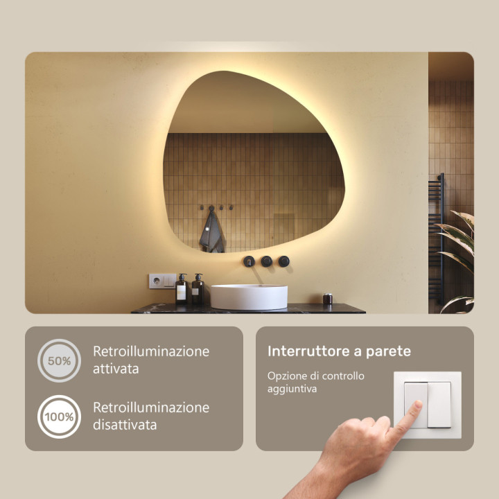 Specchio da bagno con illuminazione, 94x94 cm, bicolore, interruttore tattile