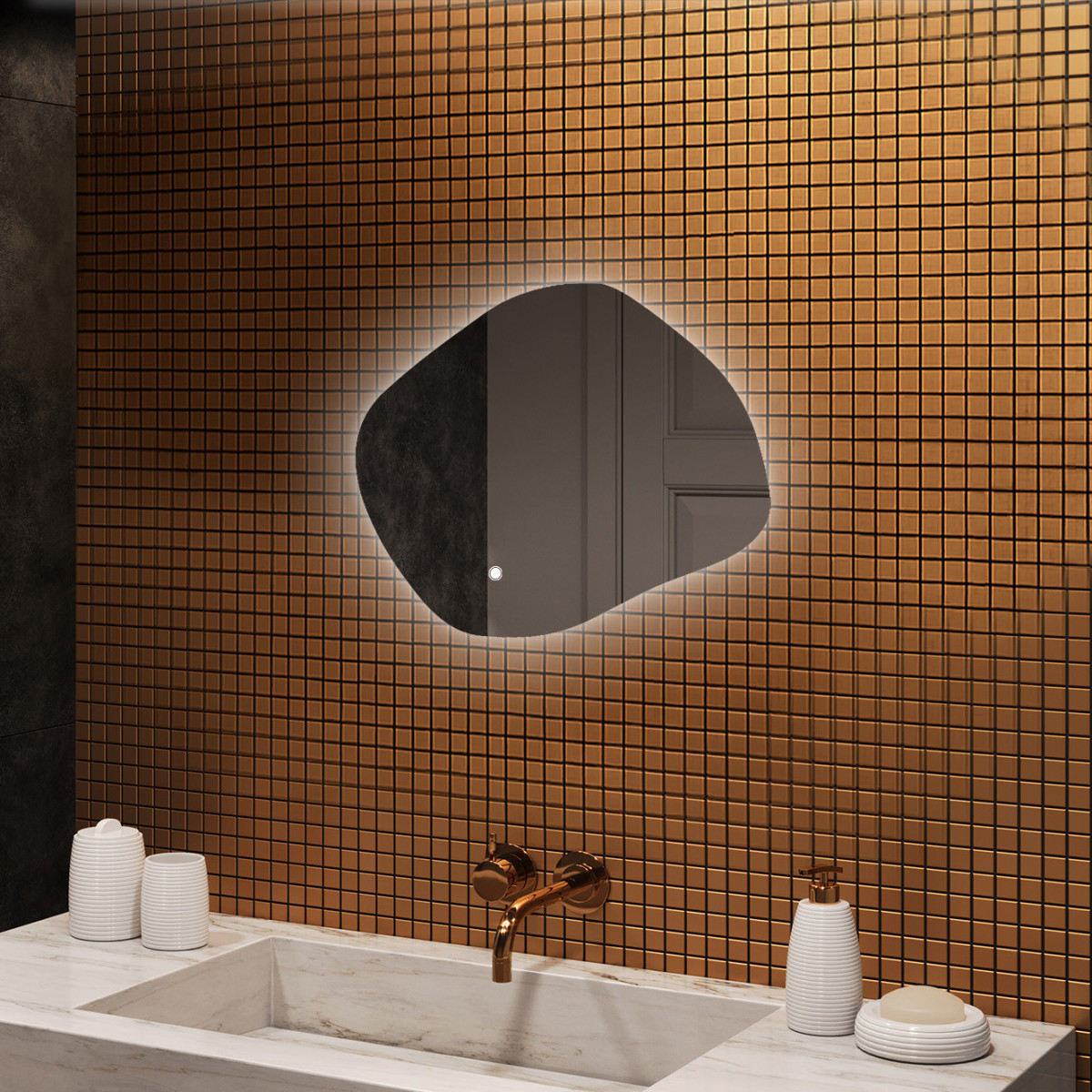 Specchio da bagno con illuminazione, 64x54 cm, bicolore, interruttore tattile