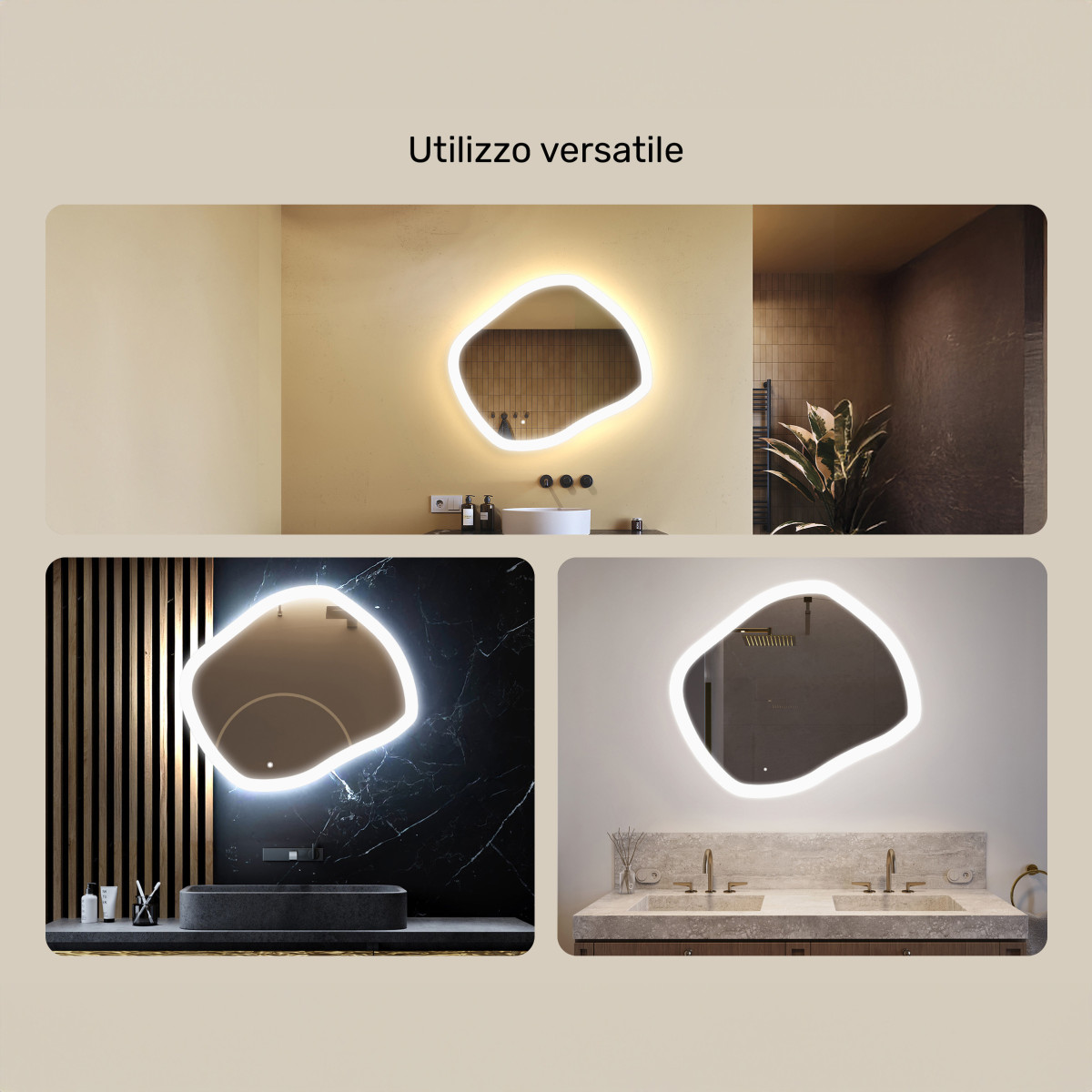 Specchio da bagno con illuminazione, 74x64 cm, bicolore, interruttore touch