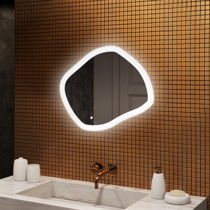 Specchio da bagno con illuminazione, 74x64 cm, bicolore, interruttore touch