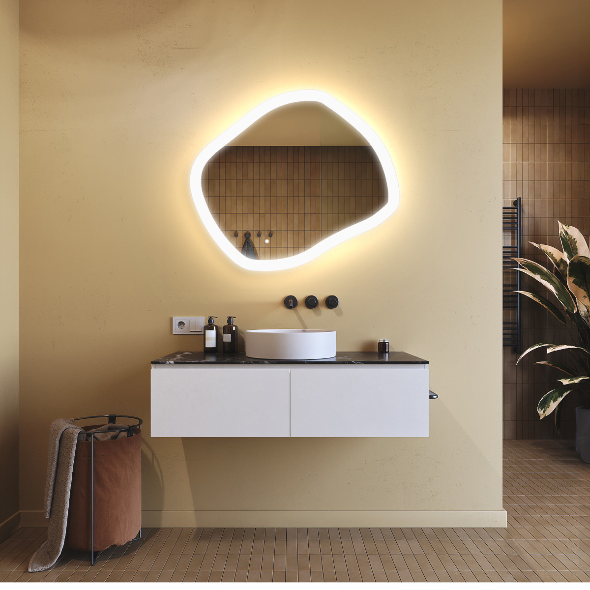 Specchio da bagno con illuminazione, 74x64 cm, bicolore, interruttore touch