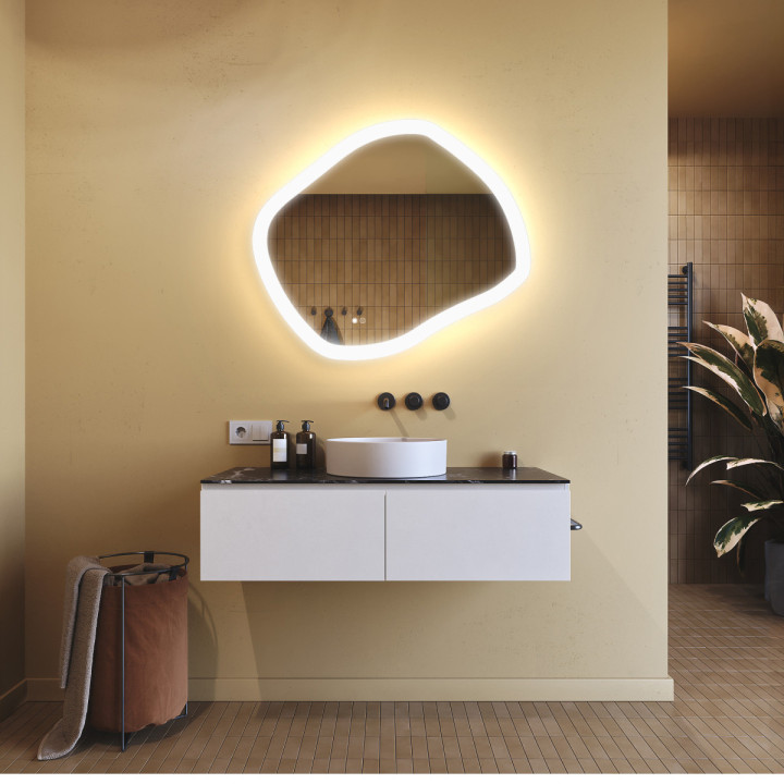 Specchio da bagno con illuminazione, 74x64 cm, bicolore, interruttore touch, tappetino riscaldante