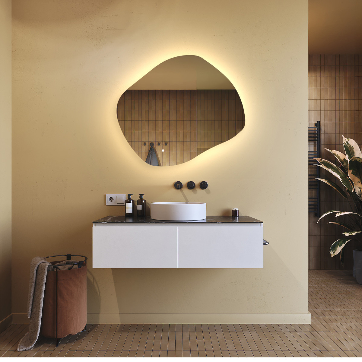 Specchio da bagno con illuminazione, 74x64 cm, bicolore, interruttore touch
