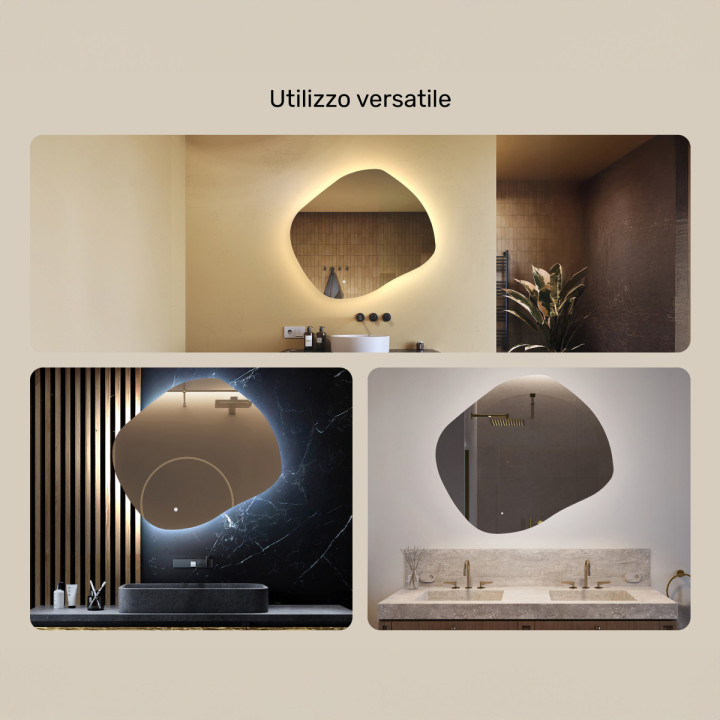 Specchio irregolare con illuminazione, 94x84 cm, bicolore, interruttore tattile