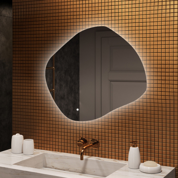 Specchio irregolare con illuminazione, 94x84 cm, bicolore, interruttore tattile