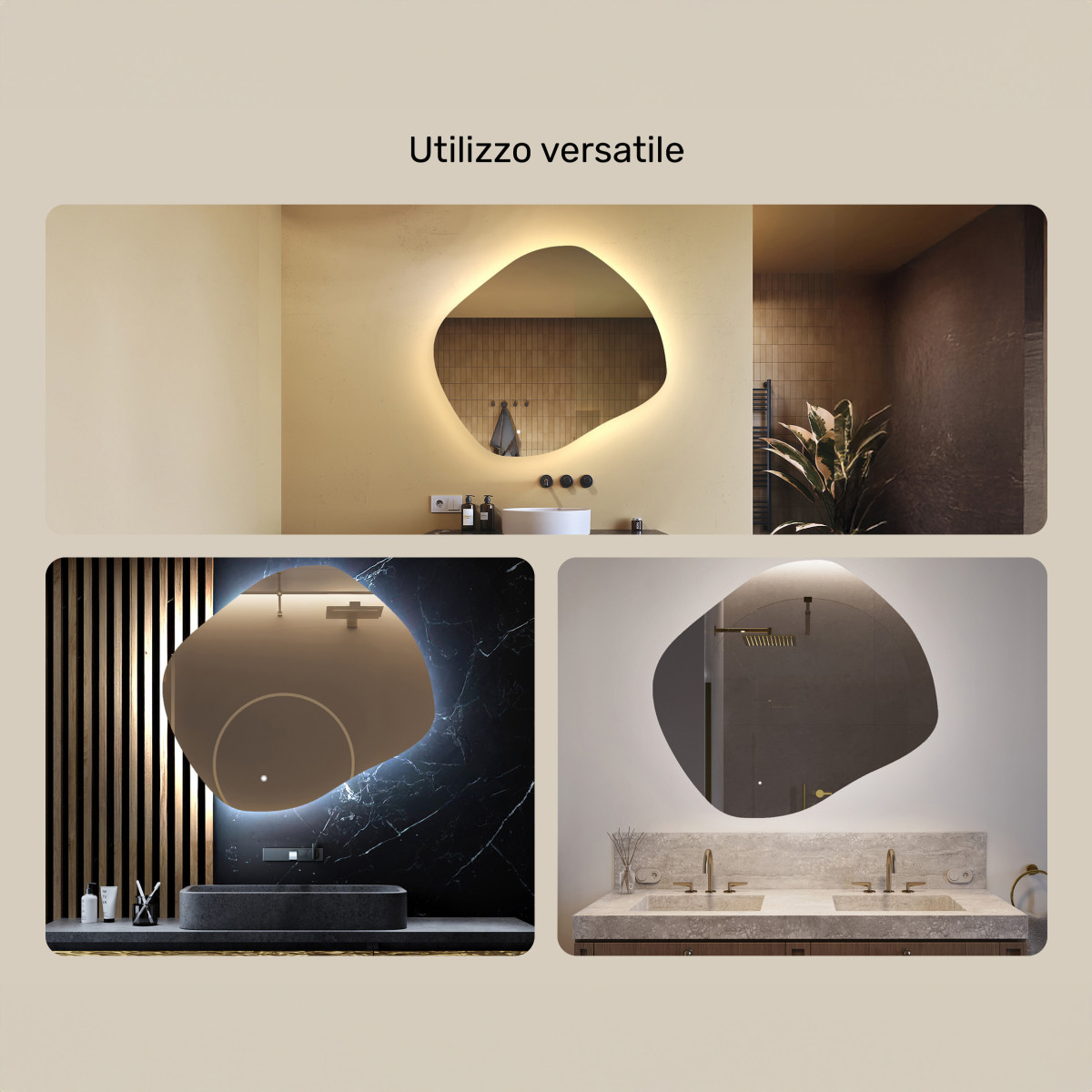 Specchio da bagno con illuminazione, 104x94 cm, bicolore, interruttore tattile