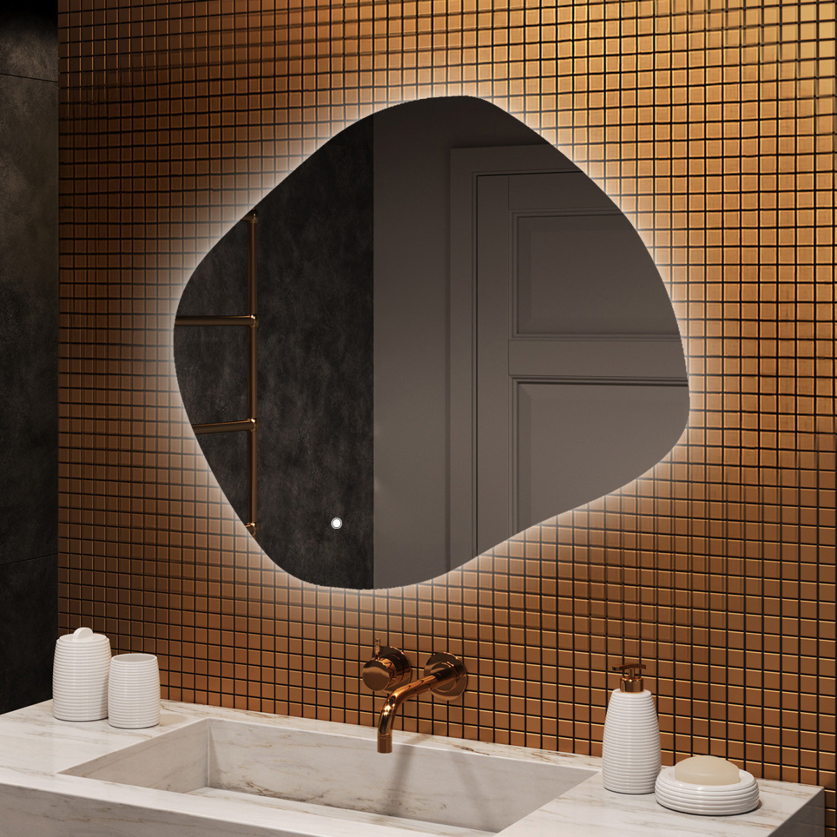 Specchio da bagno con illuminazione, 104x94 cm, bicolore, interruttore tattile
