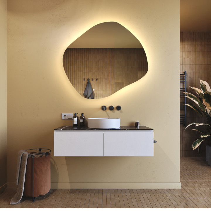 Specchio da bagno con illuminazione, 104x94 cm, bicolore, interruttore tattile
