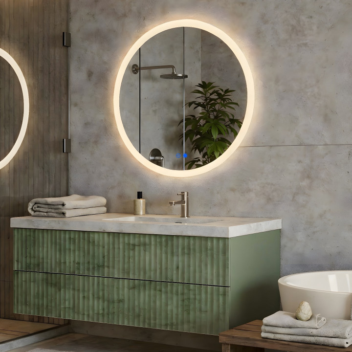 Specchio da bagno rettangolare con illuminazione a LED 80 cm con doppia tonalità, interruttore touch, tappeto riscaldante