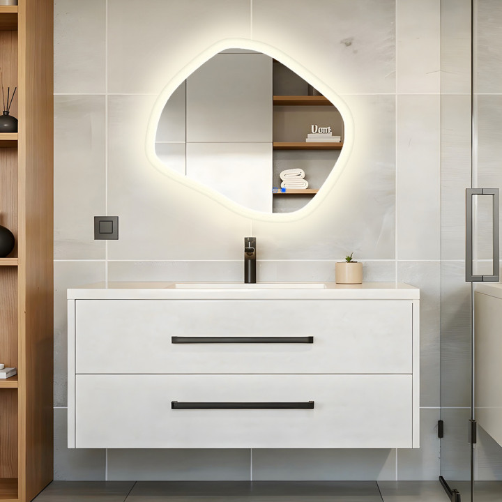 Specchio da bagno con illuminazione, 84x74 cm, bicolore, interruttore a sfioramento, tappetino riscaldante