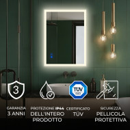 Specchio da bagno con illuminazione a LED 80x60 cm con doppia tonalità, interruttore touch, tappeto riscaldante