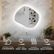 Specchio da bagno con illuminazione, 84x74 cm, bicolore, interruttore a sfioramento, tappetino riscaldante