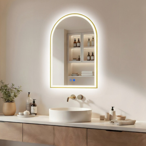 Specchio irregolare a LED - 60x90 cm con cornice in alluminio dorato