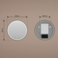 Specchio rotondo illuminato a LED - 80 cm con cornice in alluminio argento