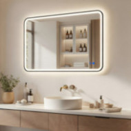 100x70/70x100 cm Specchio arrotondato con illuminazione a LED in cornice di alluminio nero