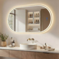 Specchio ovale a LED - 50x100/100x50 cm con cornice in alluminio dorato