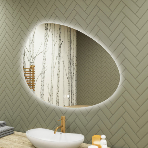 Specchio irregolare con illuminazione, 114x84 cm, bicolore, interruttore a sfioramento, tappetino riscaldante