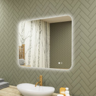 Specchio da bagno arrotondato con illuminazione a LED, 80x60 cm, bicolore, comando tattile, tappetino riscaldante