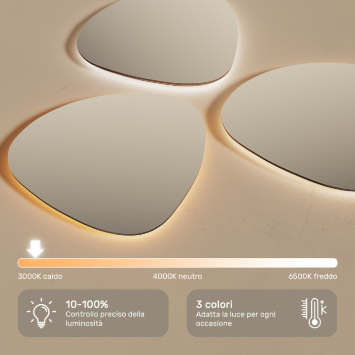 60x90 cm Specchio irregolare con illuminazione a LED con cornice in alluminio nero