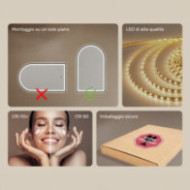 Specchio irregolare a LED - 70x100 cm con cornice in alluminio dorato