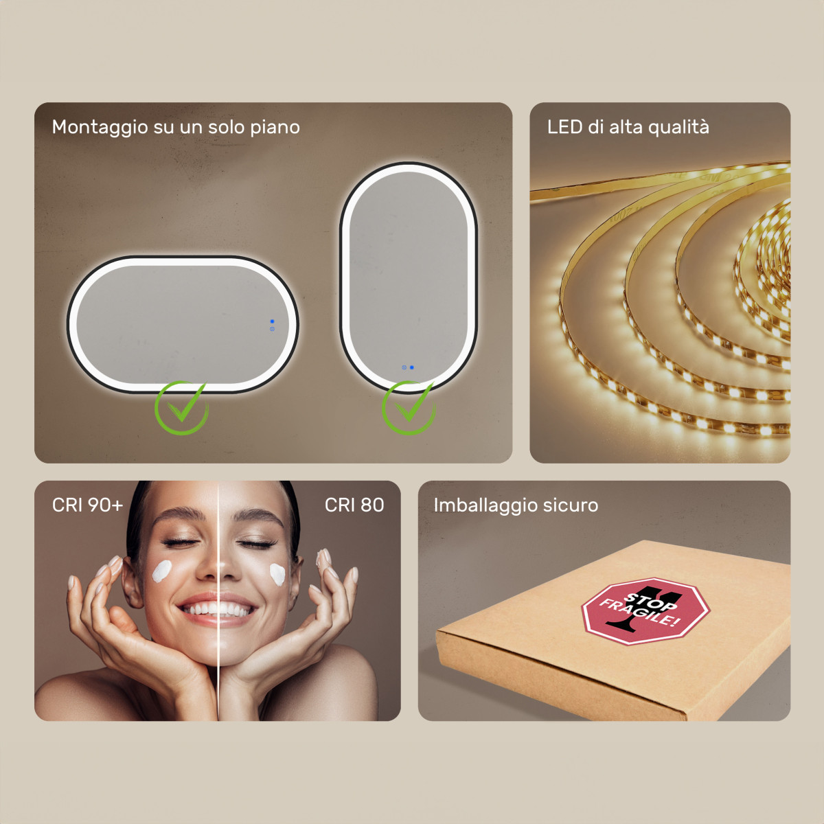 50x100/100x50 cm Specchio ovale con retroilluminazione a LED con cornice in alluminio nero