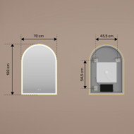 Specchio irregolare con retroilluminazione a LED - 70x100 cm con cornice in alluminio argento