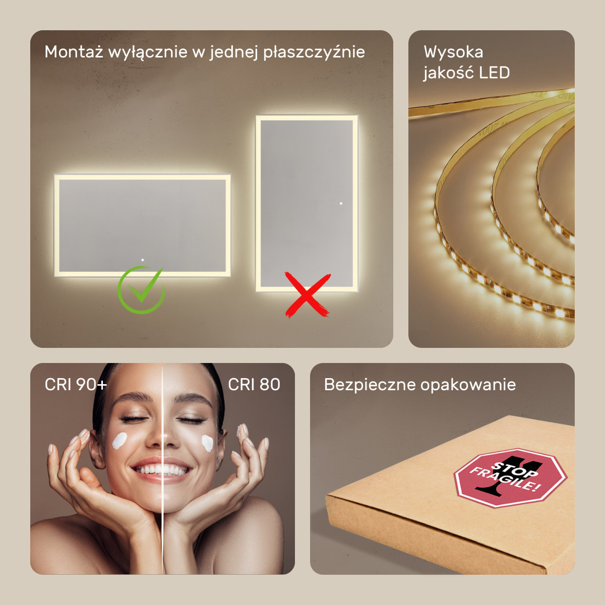 120x70 cm Prostokątne Lustro Łazienkowe Podświetlane 120x70cm z włącznikiem dotykowym, barwą neutralną 4500K