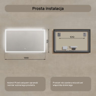 120x70 cm Prostokątne Lustro Łazienkowe Podświetlane 120x70cm z włącznikiem dotykowym, zimną barwą LED 7000K