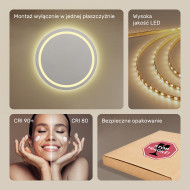 80x80 cm Okrągłe Lustro Łazienkowe Podświetlane 80cm z ciepłą barwą 3000K