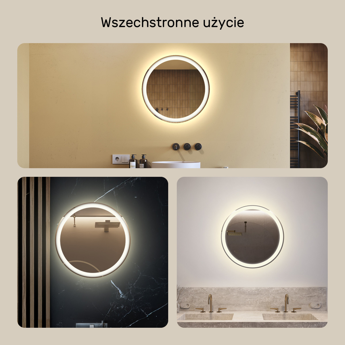 60x60 cm Okrągłe Lustro Łazienkowe Podświetlane 60cm z barwą neutralną 4500K