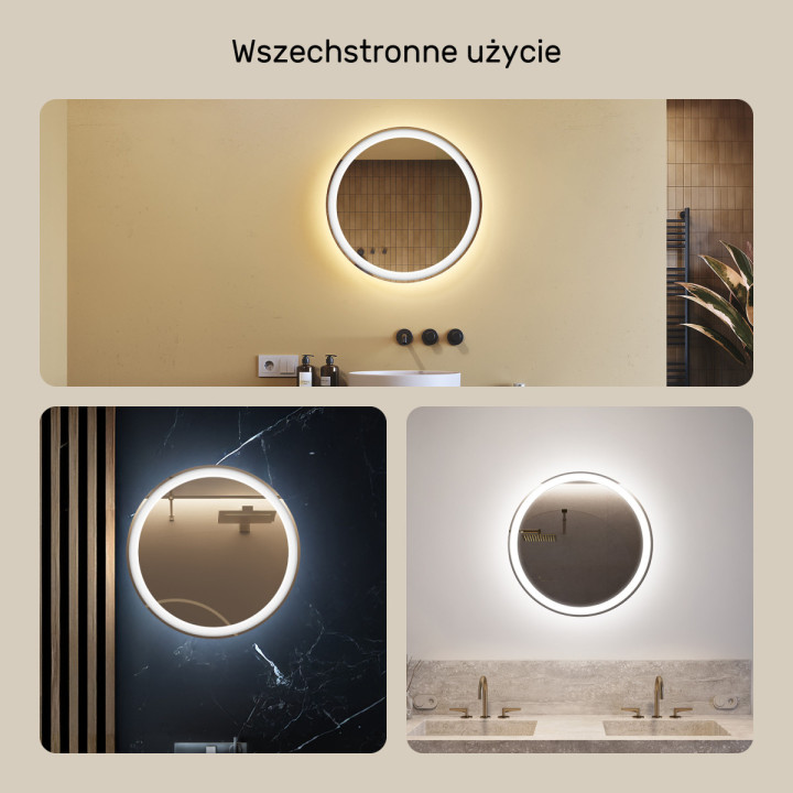 60x60 cm Okrągłe Lustro Łazienkowe Podświetlane 60cm z zimną barwą LED 7000K
