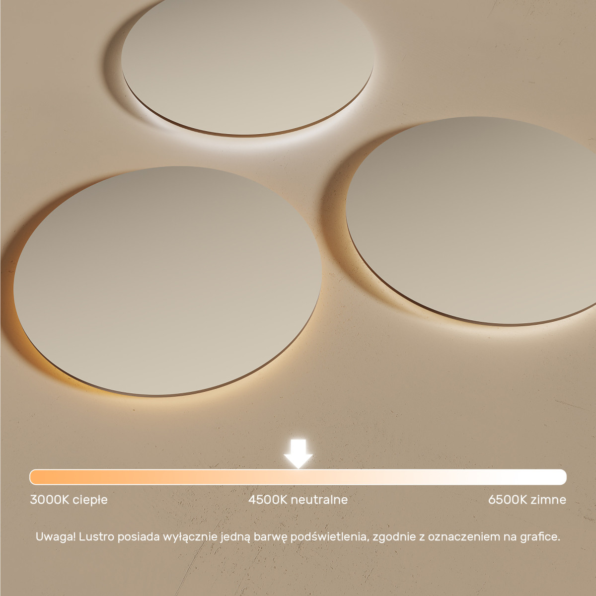 80x80 cm Okrągłe Lustro Łazienkowe Podświetlane 80cm z barwą neutralną 4500K