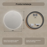 80x80 cm Okrągłe Lustro Łazienkowe Podświetlane 80cm z zimną barwą LED 7000K