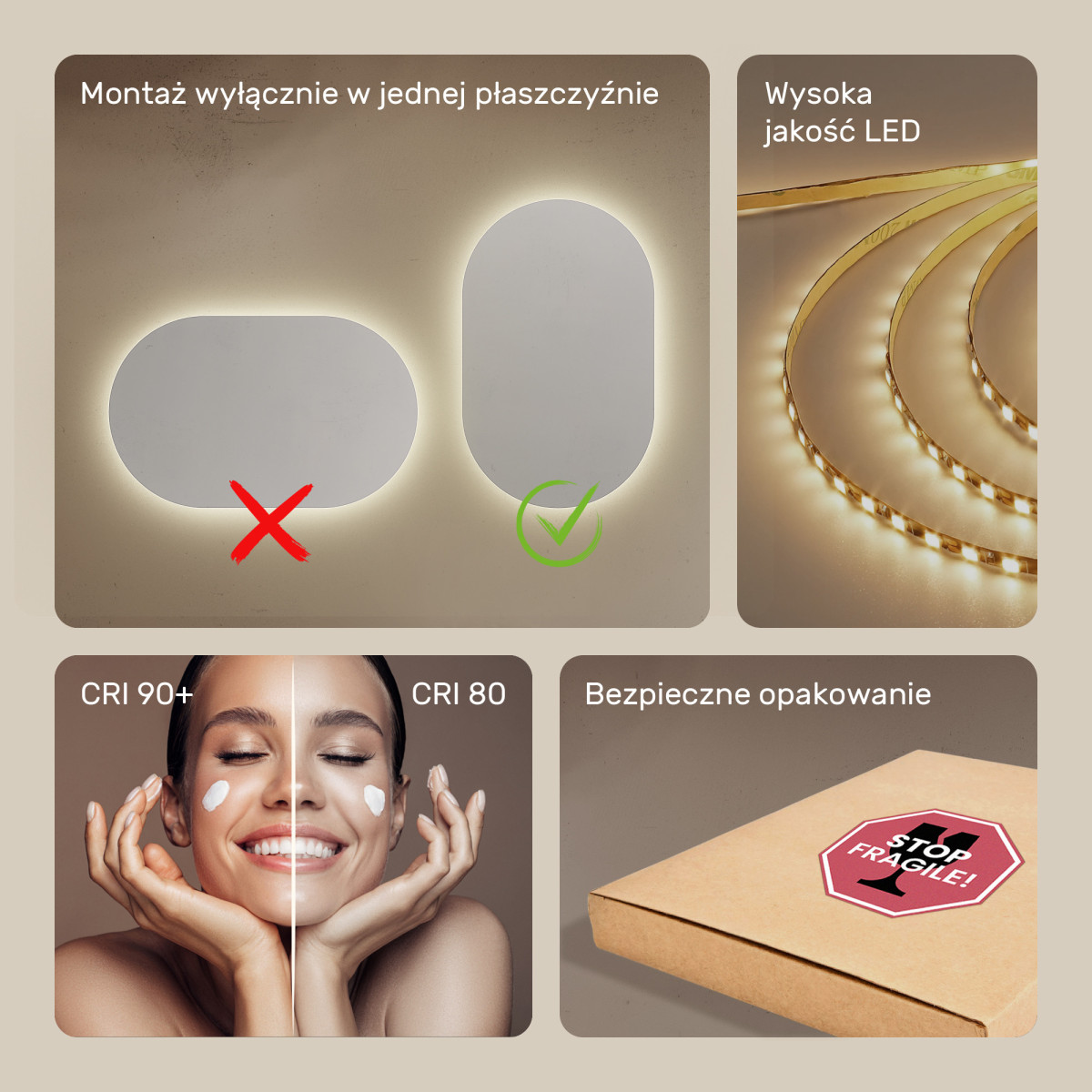 50x80 cm Lustro Łazienkowe Podświetlane 50x80cm z barwą neutralną 4500K