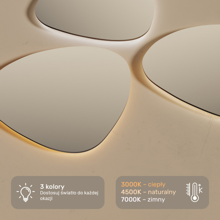 114x84 cm Lustro nieregularne z podświetleniem, 114x84cm, Dual color, Włącznik dotykowy